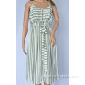 Women Loose Striped Dress Women Strapless Dress with Button Design Factory